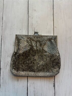 Magid Silver Beaded Evening Clutch Wristlet